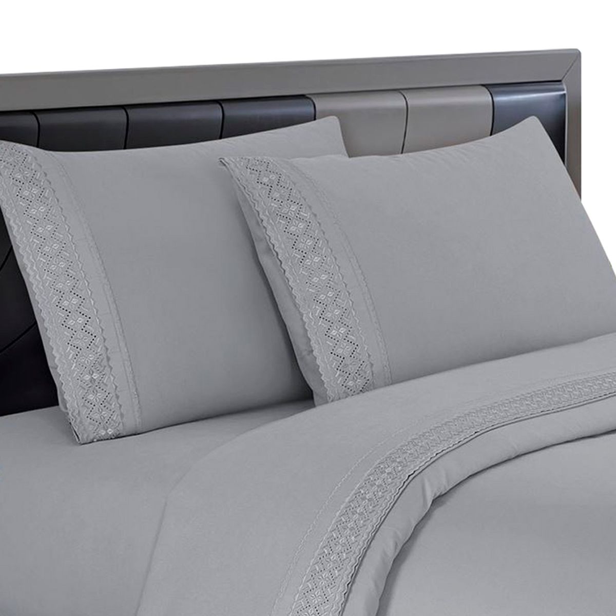 CASATEX - Sábanas Bordadas 100% Algodón 2Plz - GRIS