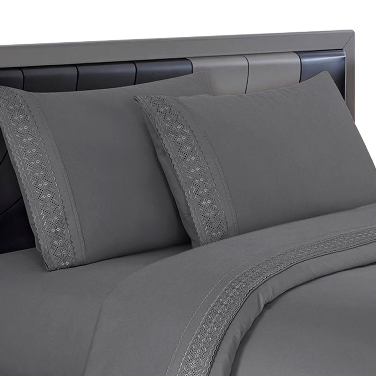 CASATEX - Sábanas Bordadas 100% Algodón 2Plz - GRIS OSCURO