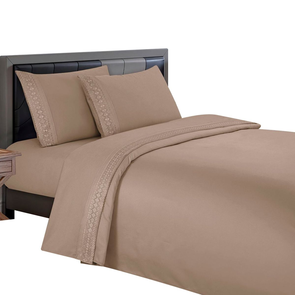 CASATEX - Sábanas Bordadas 100% Algodón 2Plz - BEIGE OSCURO