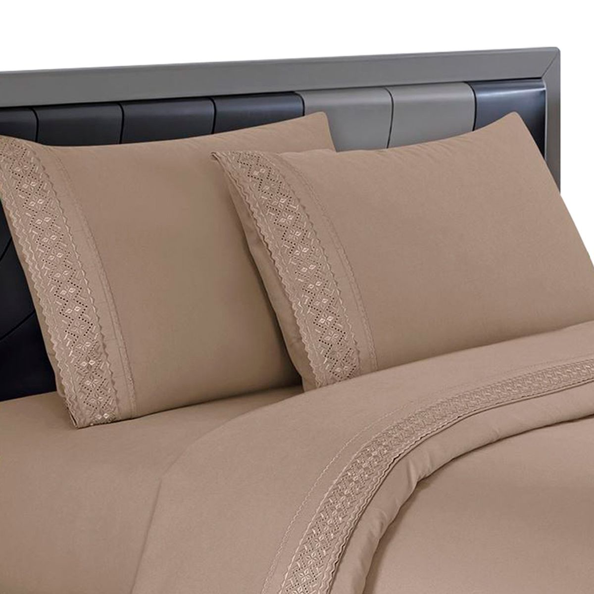 CASATEX - Sábanas Bordadas 100% Algodón 2Plz - BEIGE OSCURO