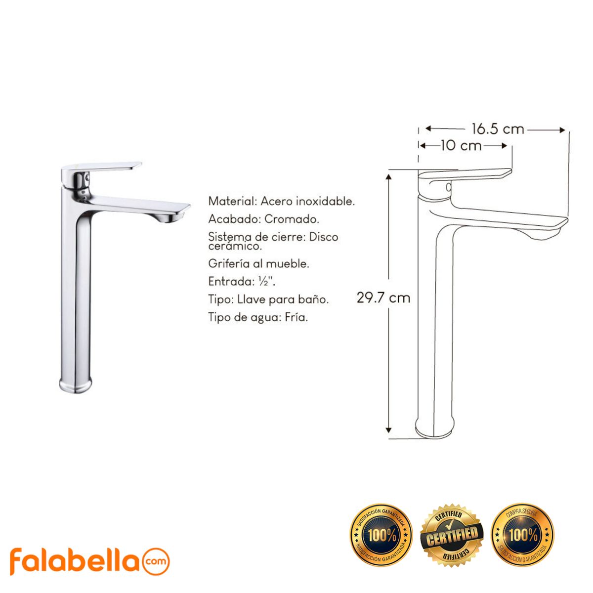 XM - Grifo de agua fría para baño L0373A Acero Inoxidable Plateado