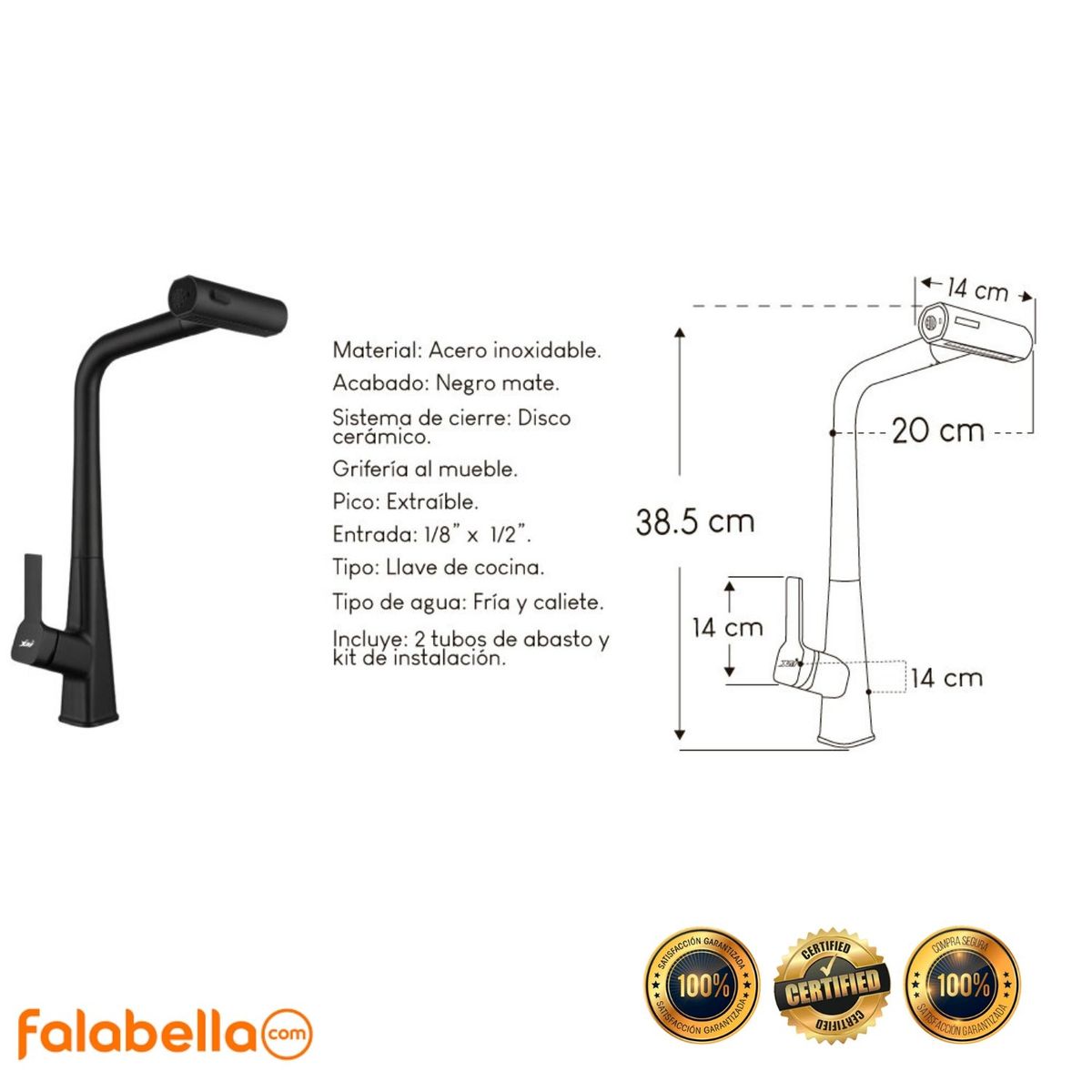 XM - Mezcladora de Lujo para cocina MC0108901 Acero Inoxidable Negro