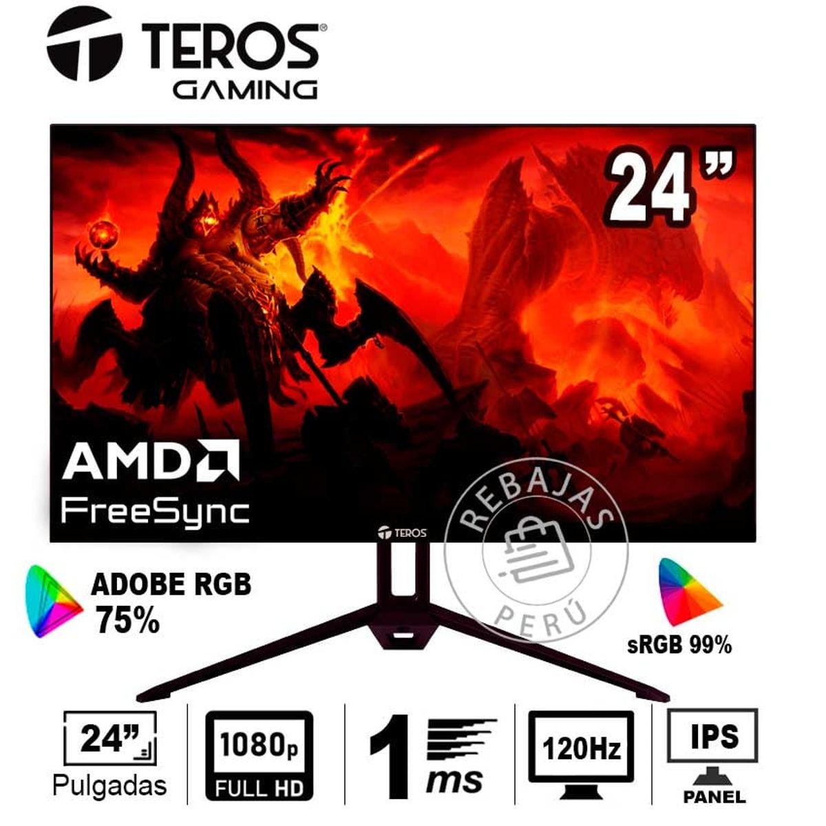 TEROS GAMING - Monitor TEROS TE-2415S 24 FHD IPS 120Hz 1ms HDMI DP FreeSync