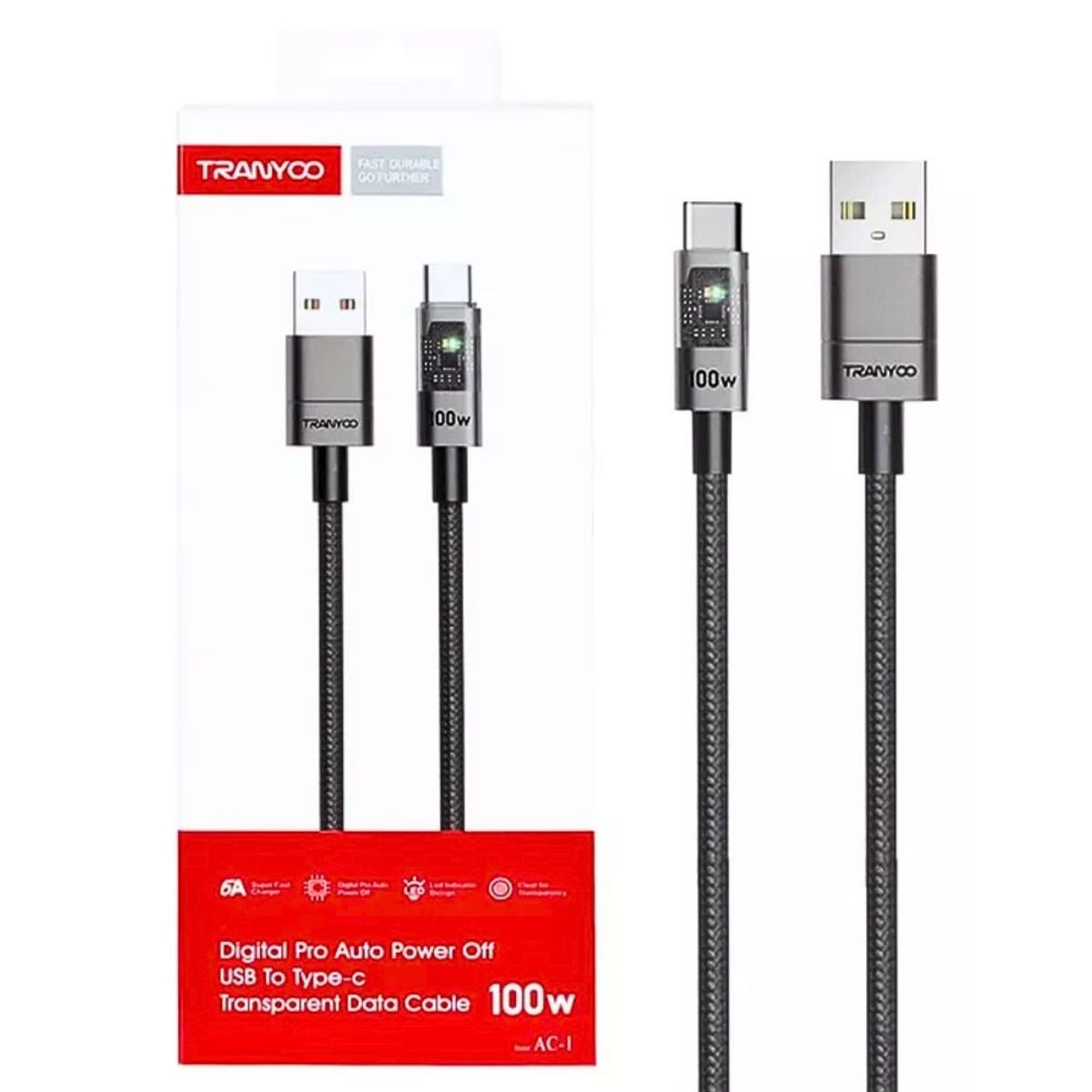 TRANYOO - Cable de Datos Carga Rápida 100W USB a Tipo-C Apagado Automático AC-1