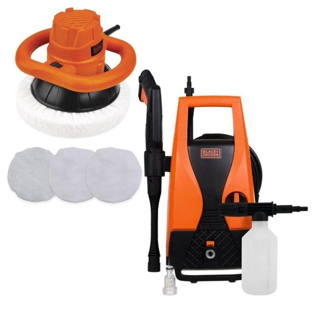 BLACK+DECKER - Pulidora Orbital 10" 120W + 3 Bonetes + Hidrolavadora de Alta Presión 1400W Black + Decker PW1450TD-