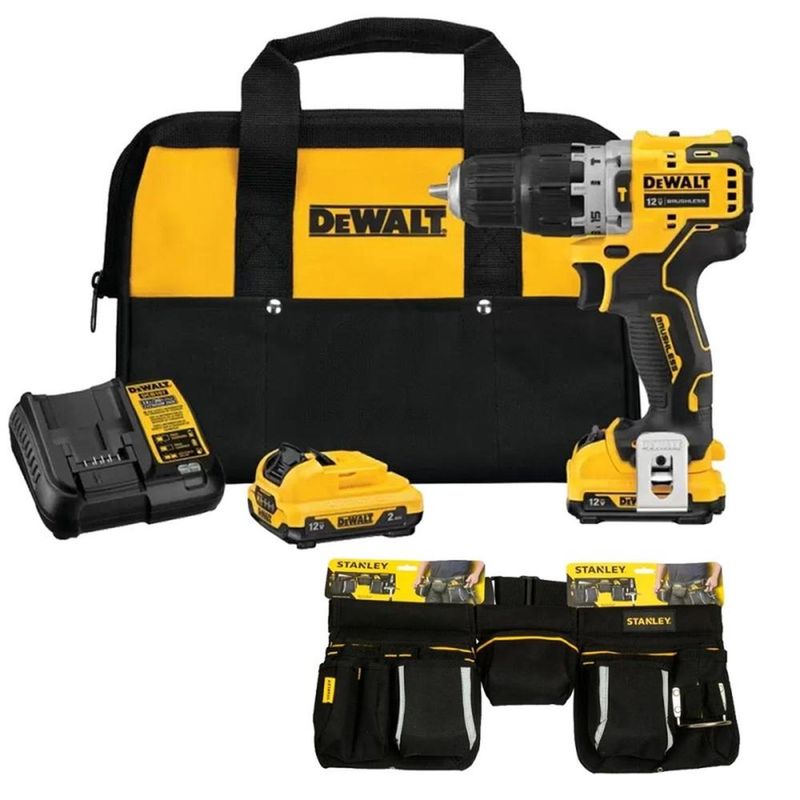 DEWALT - Taladro Percutor 3/8" 12V Brushless 2 Bat + Cinturón Porta Herramientas DCD706F2-K5