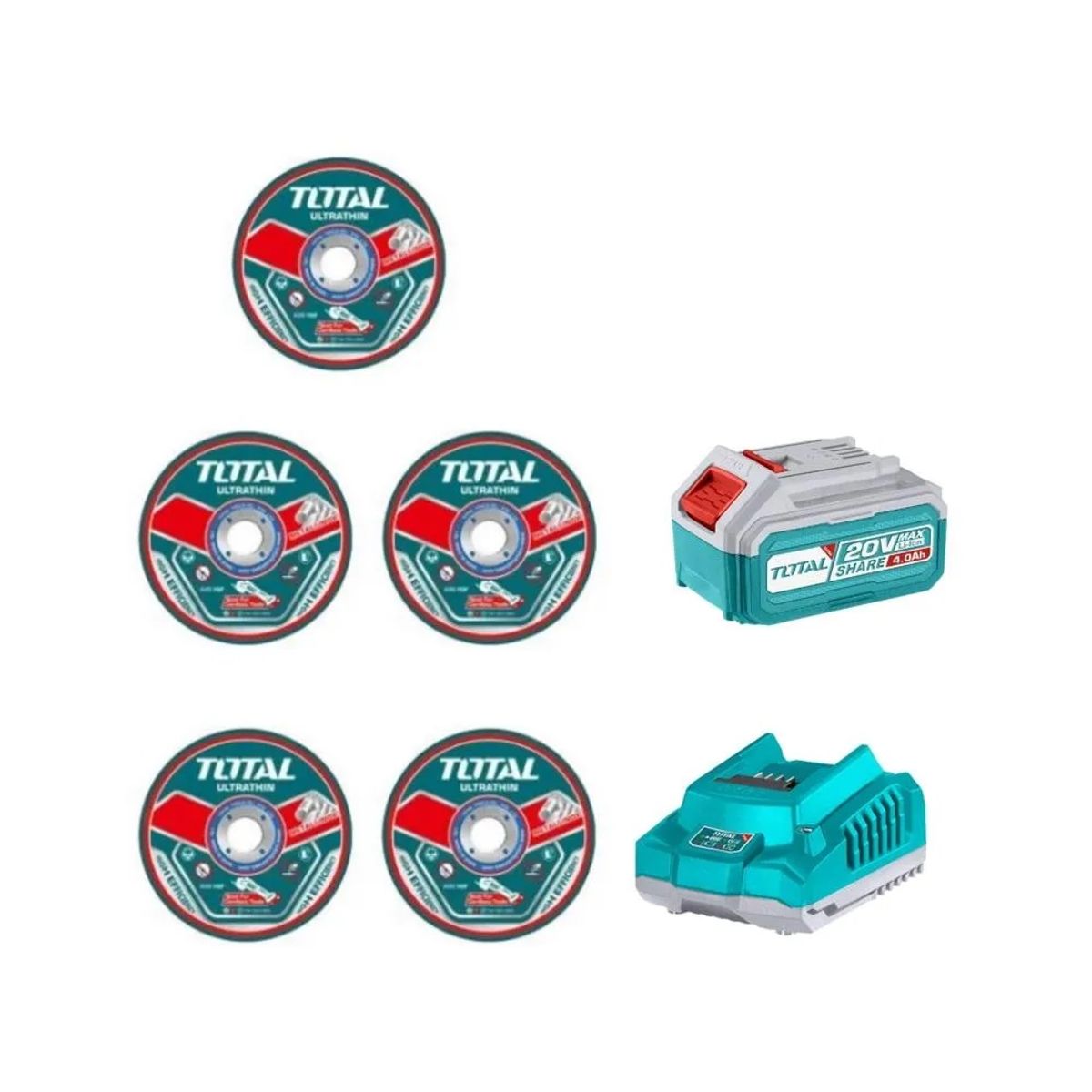 TOTAL TOOLS - AMOLADORA ESMERIL INALÁMBRICA 20V 4½" INDUSTRIAL BRUSHLESS BAT 4 AH TOTAL  TAGLI261521