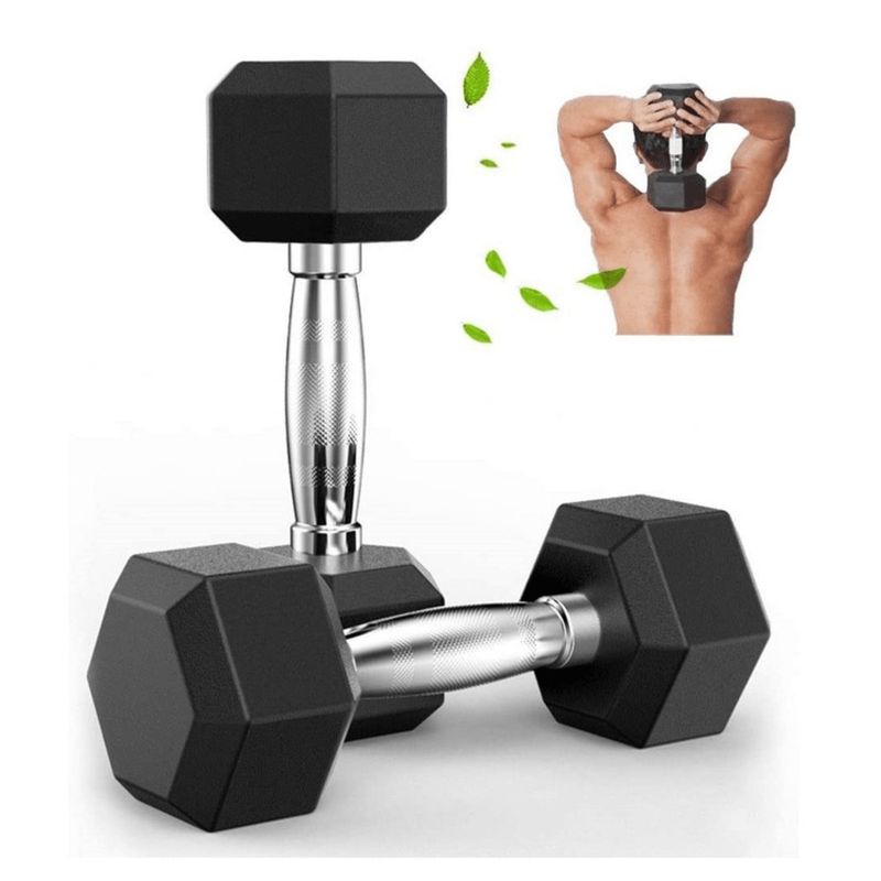ALPHA GYM - Par de mancuernas hexagonales de acero y caucho - 2.5 kg