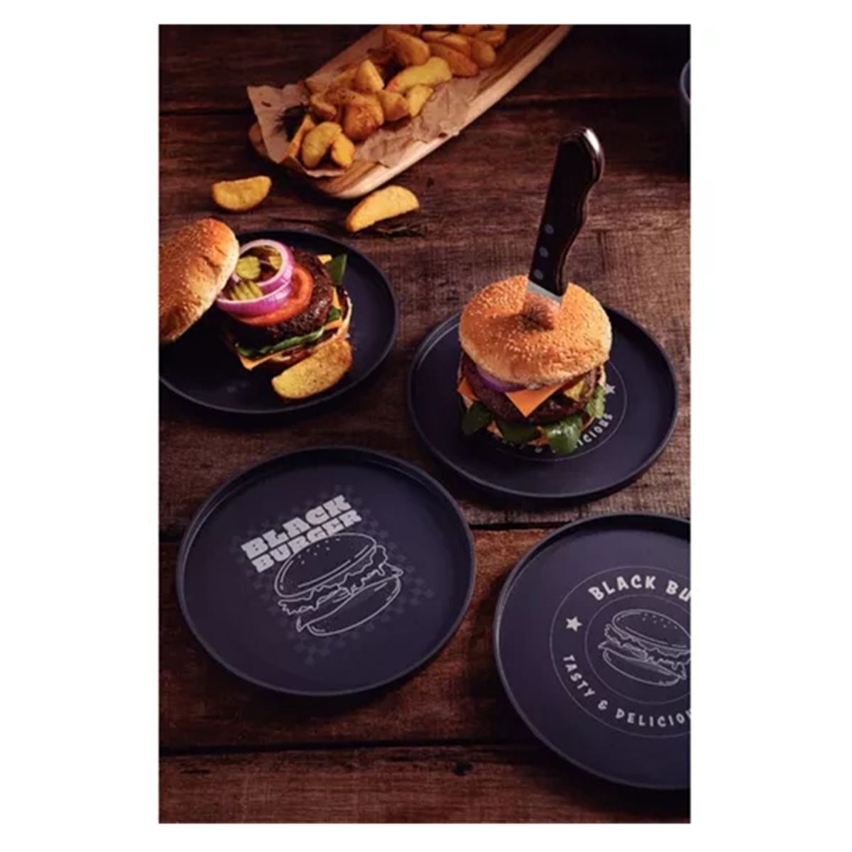 TRAMONTINA - PLATO PARA HAMBURGUESA BLACK TRAMONTINA UNITARIO DISEÑO AL AZAR