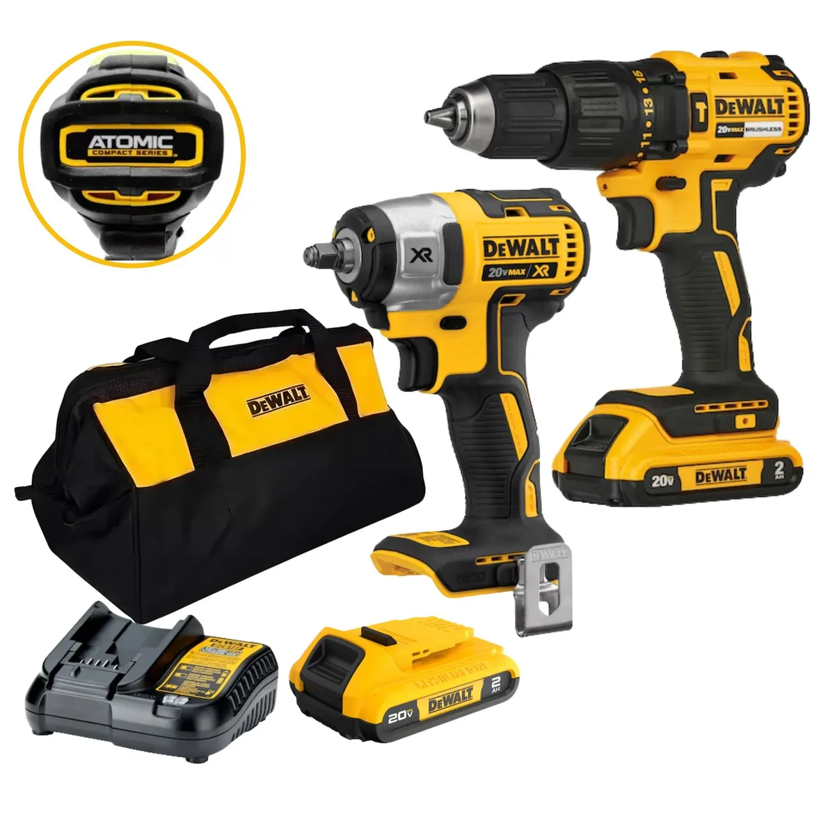 DEWALT - COMBO Taladro Percutor llave de impacto 20V BRUSHLESS ATOMIC DEWALT