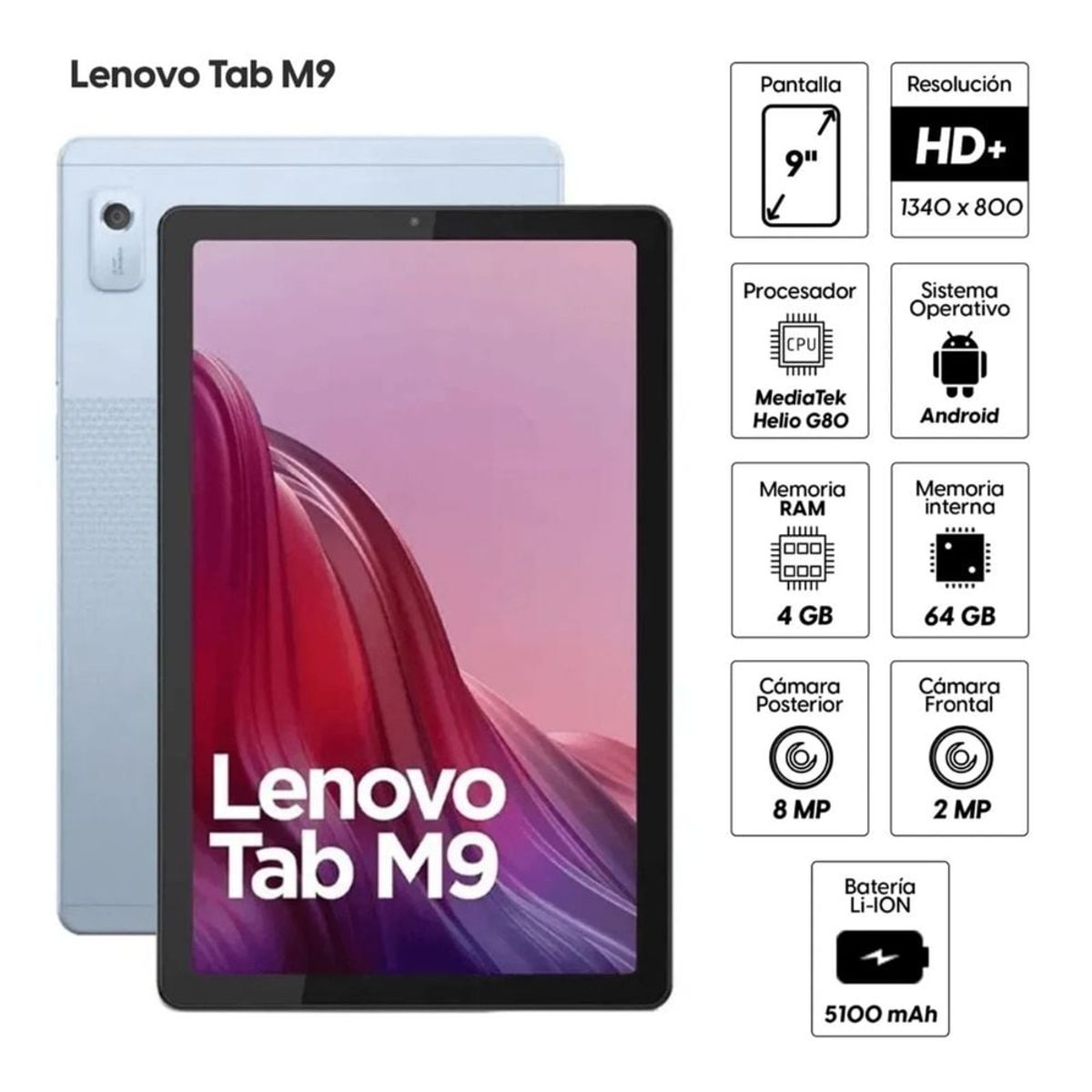 LENOVO - Tablet Lenovo Tab M9, 9 pulg HD IPS, RAM 4gb, 64gb, 5100 mAh