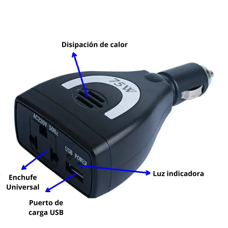 OEM - Inversor de Corriente para Auto de 12v A 220v Usb 75W