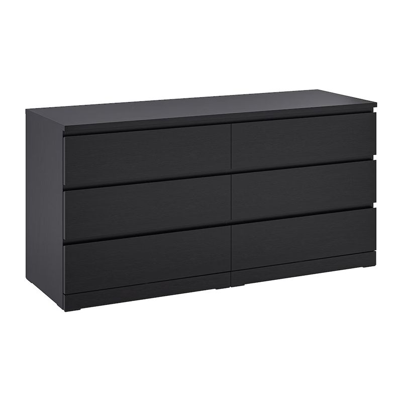 GENERICO - Comoda Melamina Negro 1.20m 6 Cajones