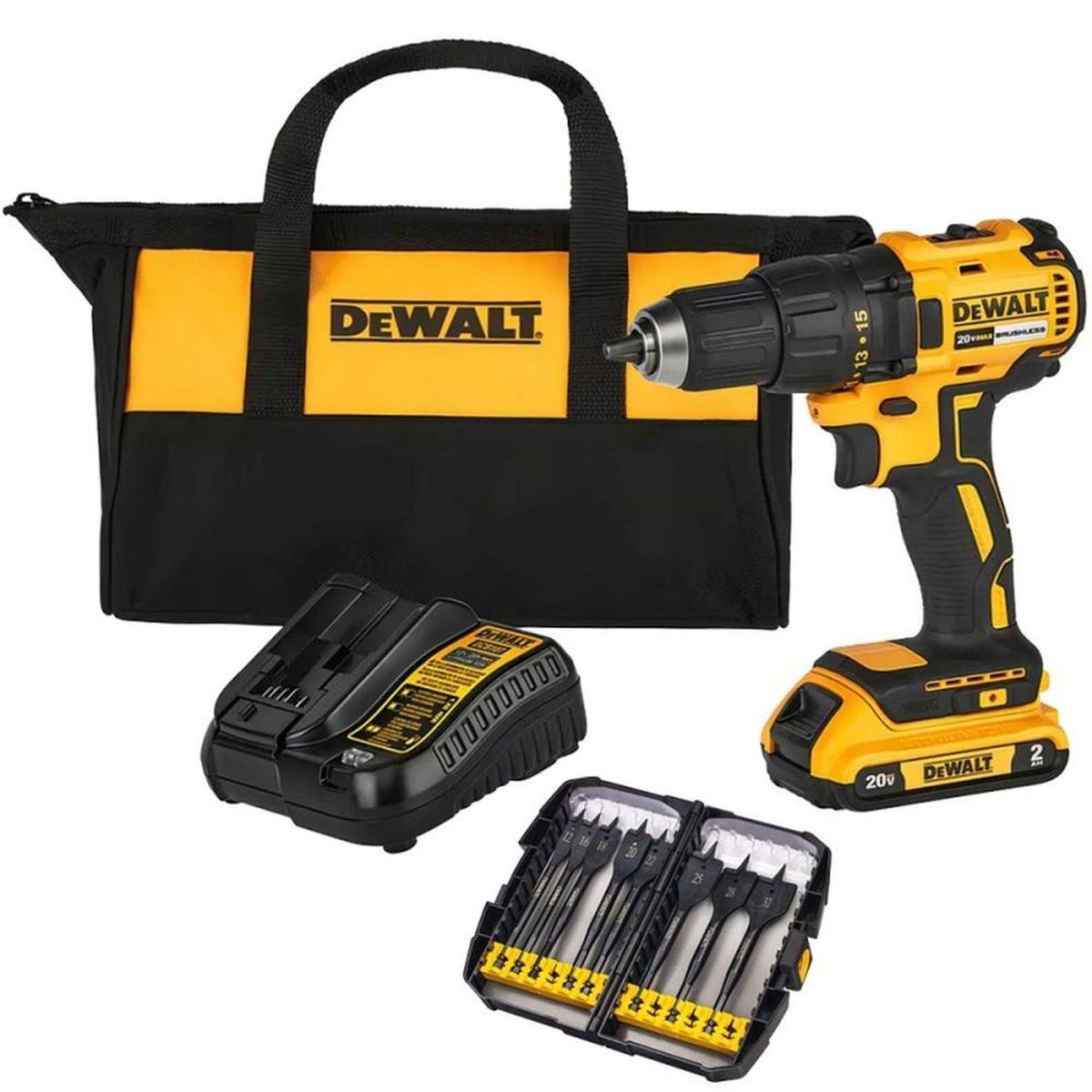DEWALT - Taladro Atornillador 1/2 20V Brushless 1 Bat y Carg + Set de Brocas