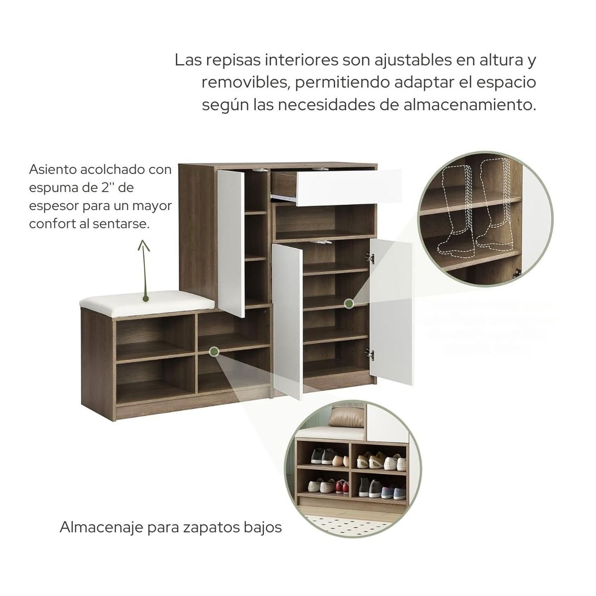 GENERICO - Zapatera Lovegood Blanco y Espresso Coricha Home