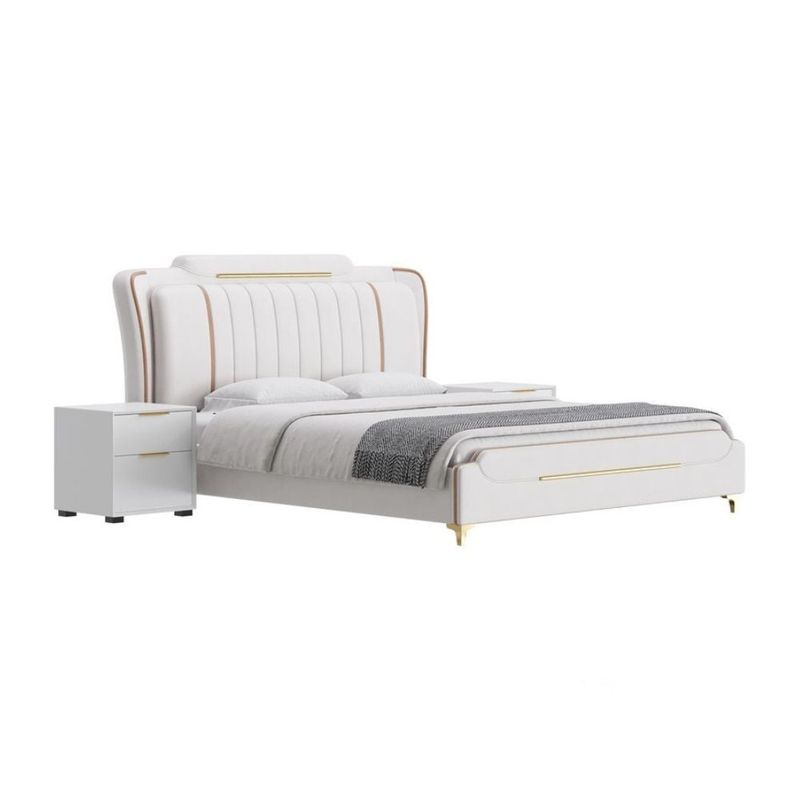 GENERICO - Cama Tapizada Carlotta - 2 Plz - Blanco y Dorado