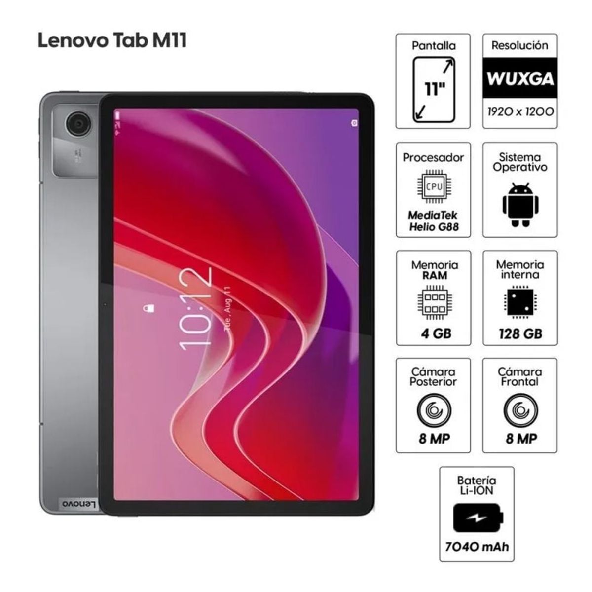 LENOVO - Tablet Lenovo Tab M11, 11 pulg IPS, Wi-Fi 5, RAM de 4gb 128gb