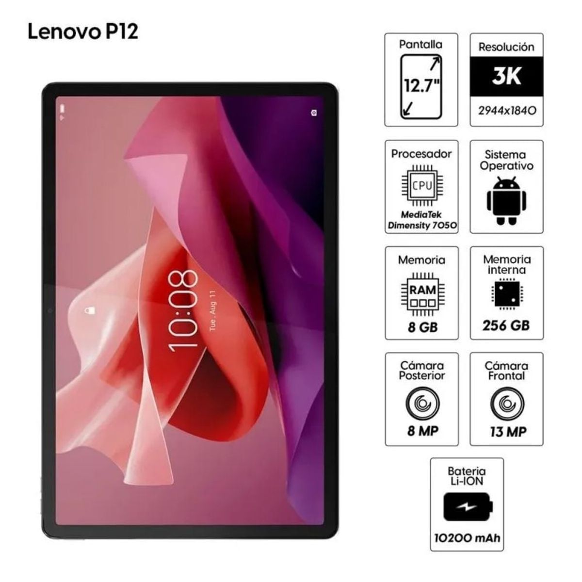 LENOVO - Tableta Lenovo Tab P12 12,7 Pulg 256GB, 8GB RAM WiFi 6