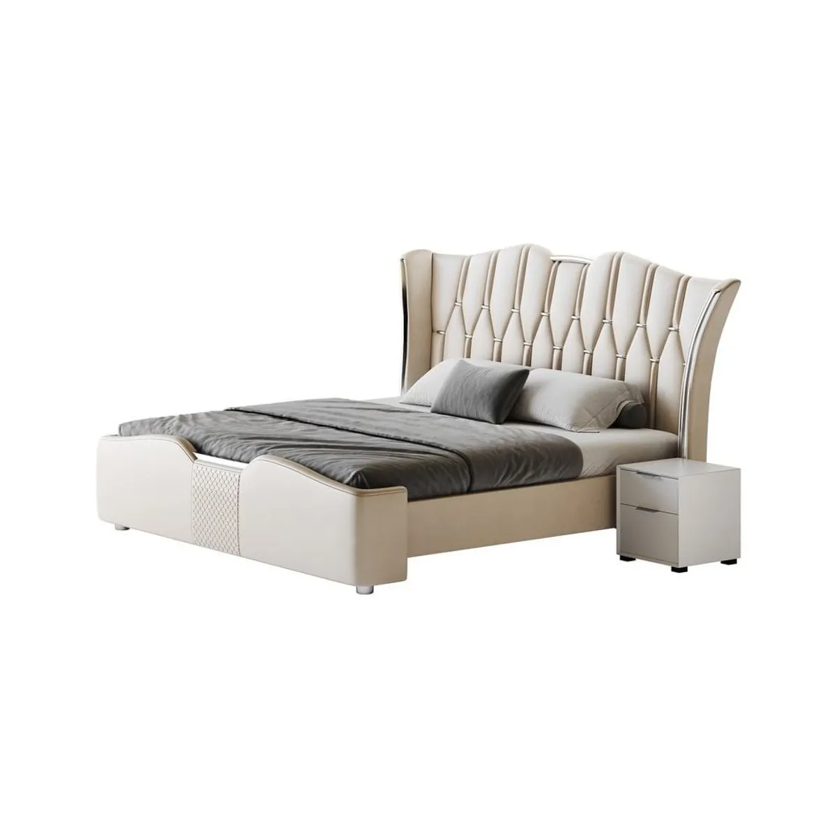 GENERICO - Cama Tapizada Claudia - 2 Plz - Beige