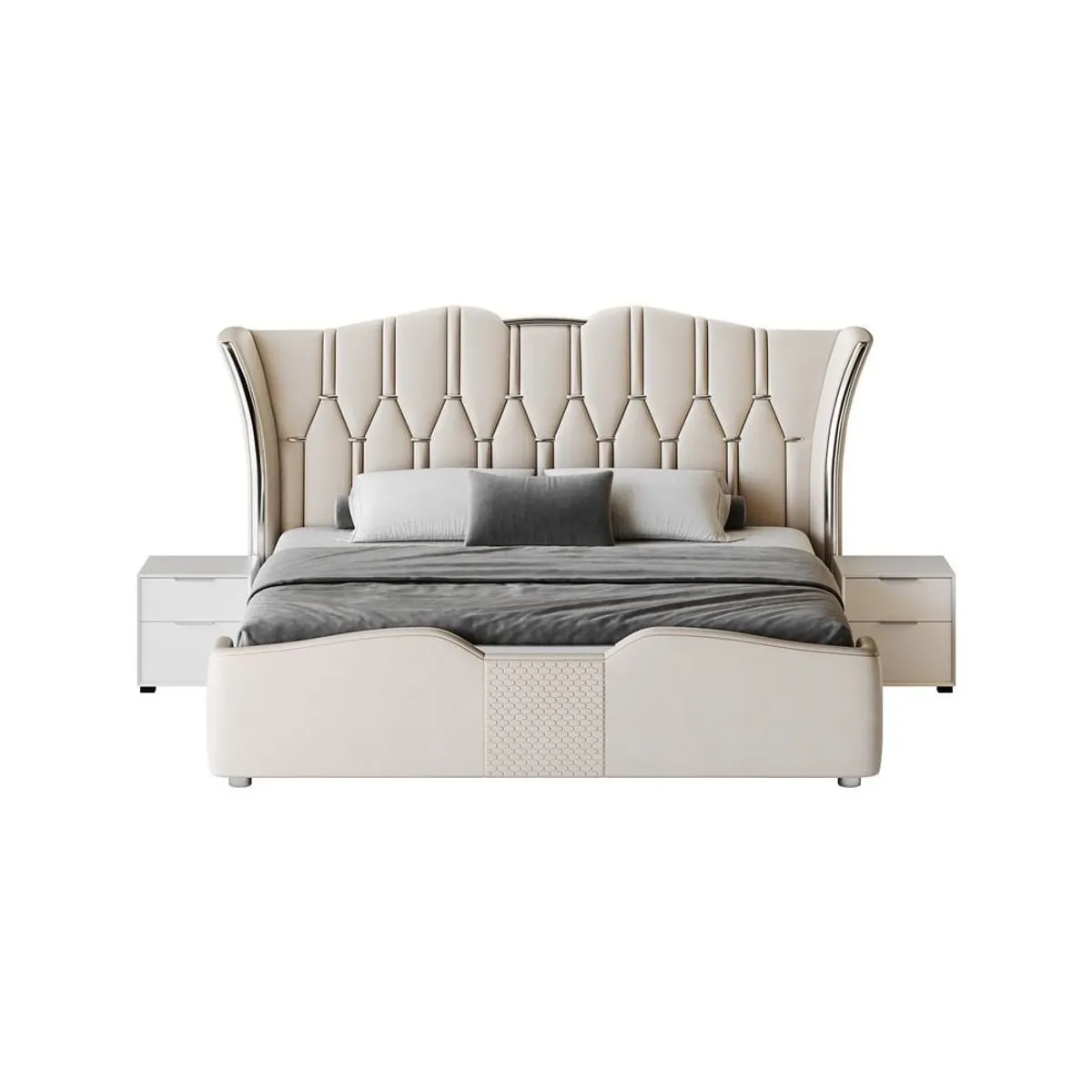 GENERICO - Cama Tapizada Claudia - 2 Plz - Beige