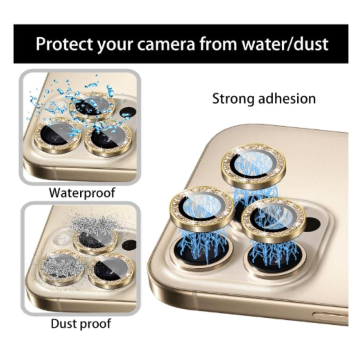 GENERICO - Mica de Camara para iPhone 11 Pro 11 Pro Max Color Dorado Brillante