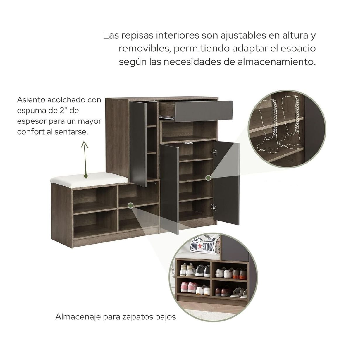 GENERICO - Zapatera Lovegood Plomo y Espresso Coricha Home