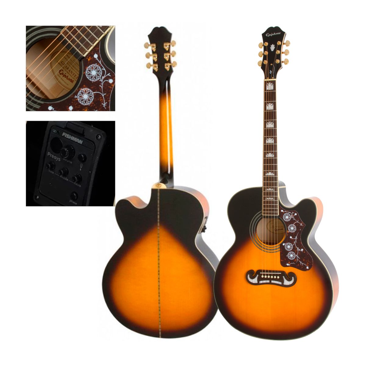 EPIPHONE - Guitarra Electroacústica - Epiphone J-200EC Studio Acoustic Vintage Sunburst