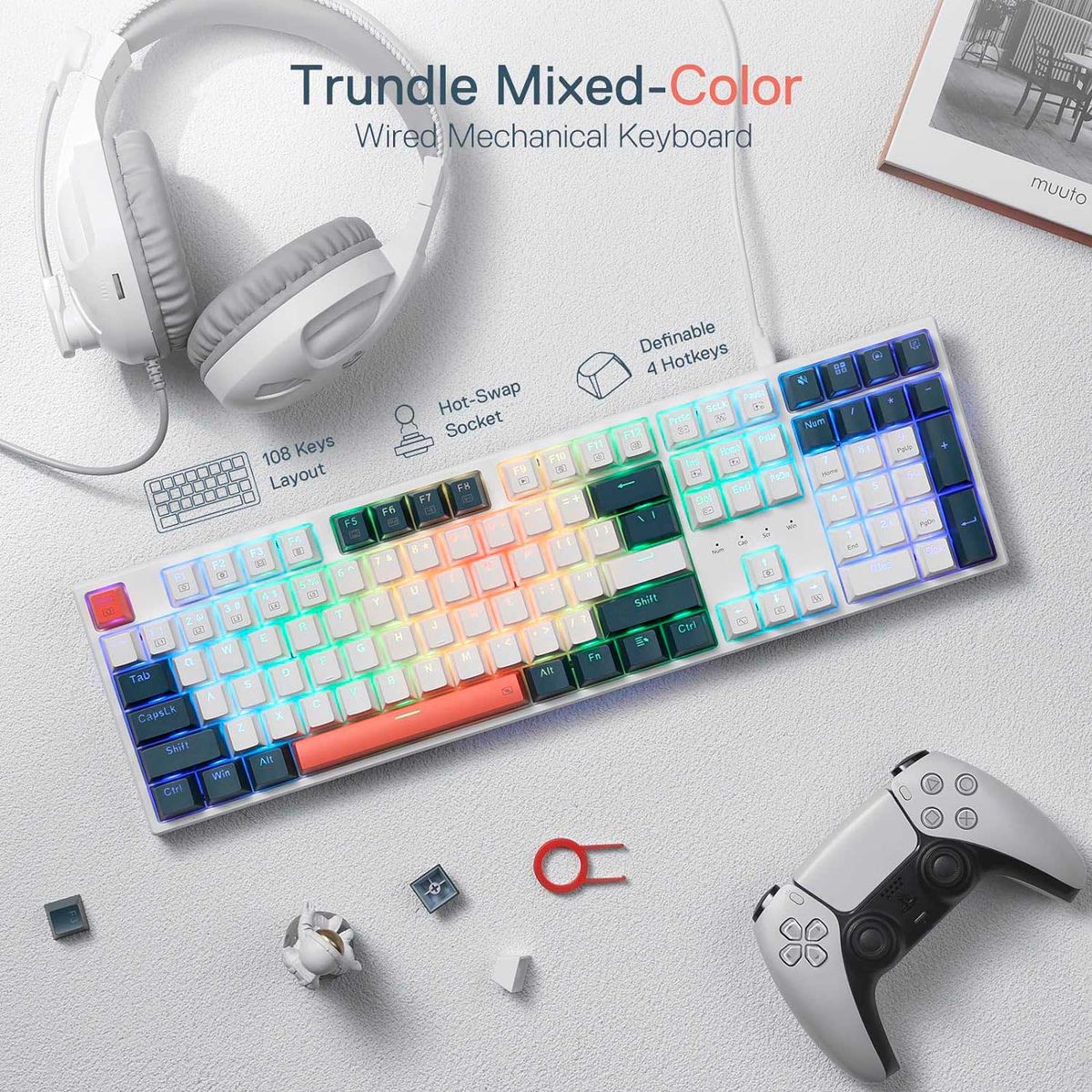 REDRAGON - Teclado Gamer Redragon Trundle K668Wbo-Rgb English