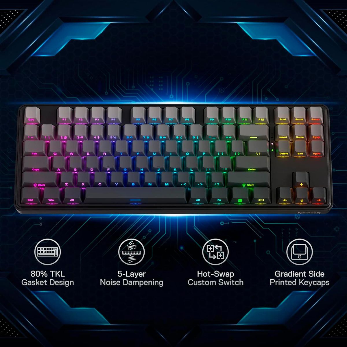REDRAGON - Teclado Gamer Redragon Star Blade Pro Wireless Us K707 Black Degraded