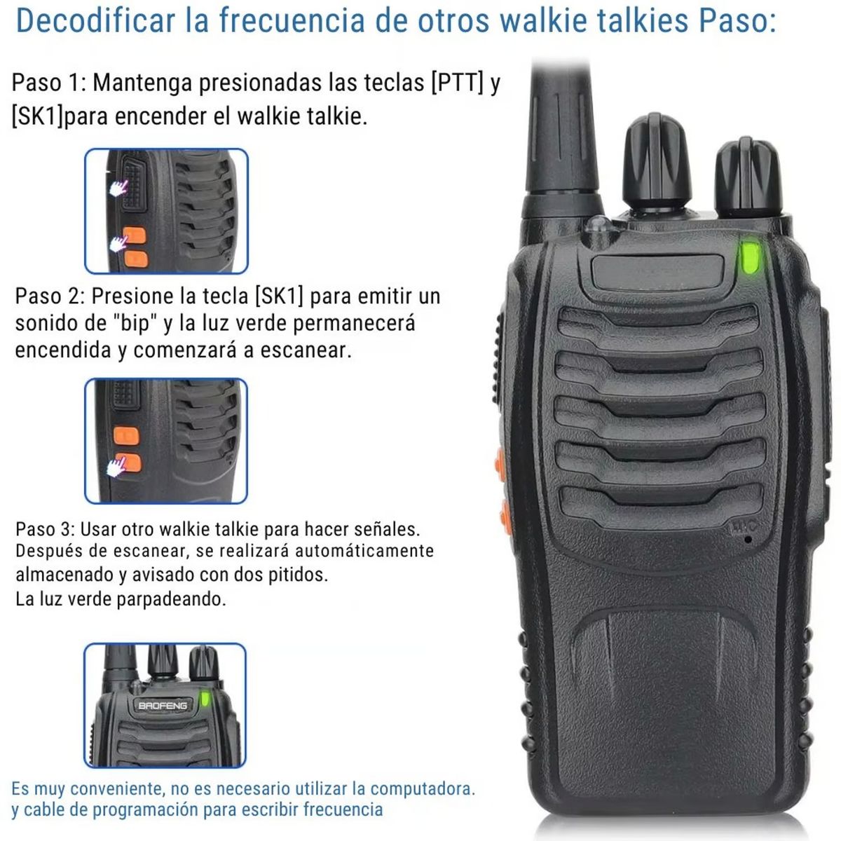 GENERICO - Radio bidireccional compacto con linterna, 5 km de alcance, 16 canales