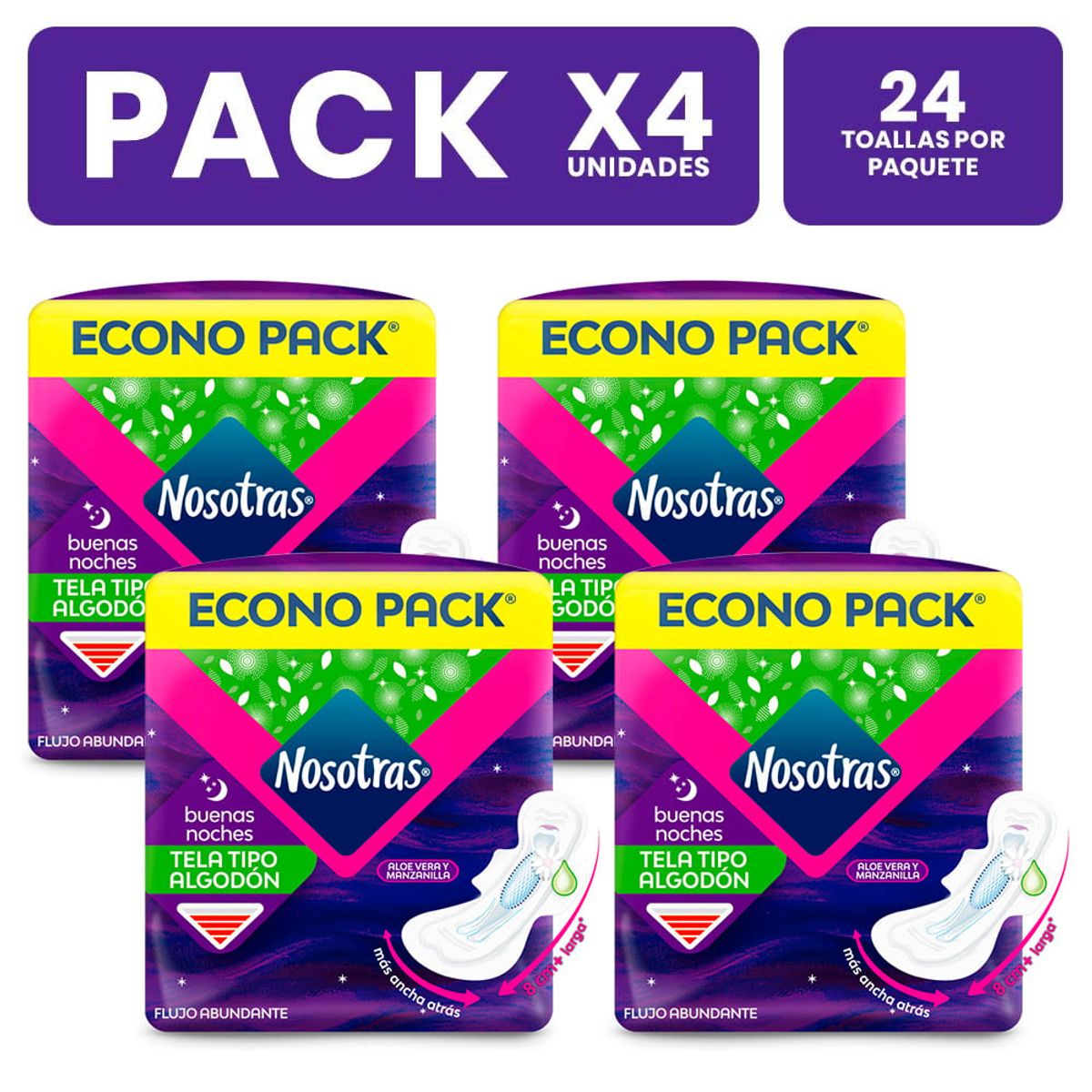 NOSOTRAS - Pack x4 Toallas higiénicas Nosotras Buenas Noches Natural24u