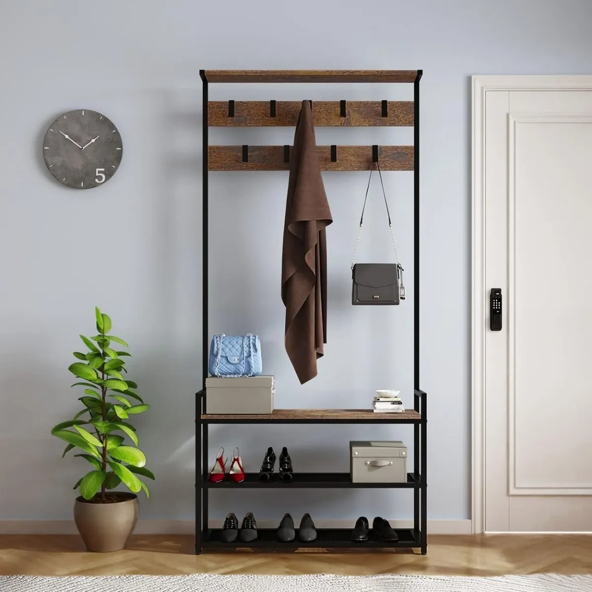 GENERICO - Zapatera Perchero Industrial Elowen Caramelo Coricha Home