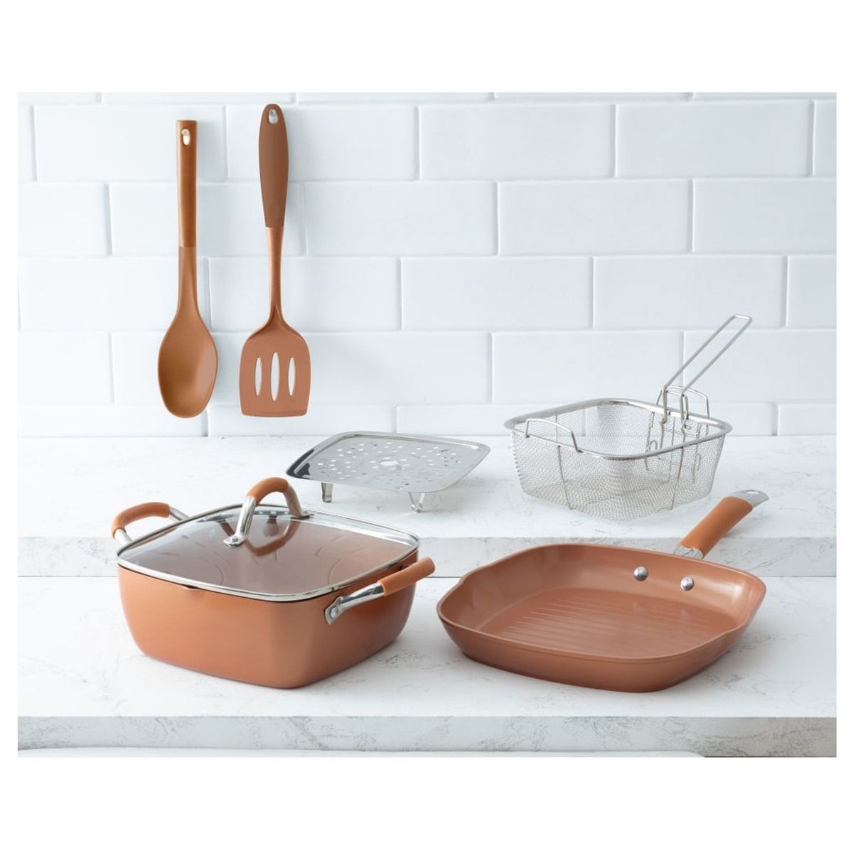BEHOME - Set De Olla Y Sartén Copper Cobre 7 Piezas