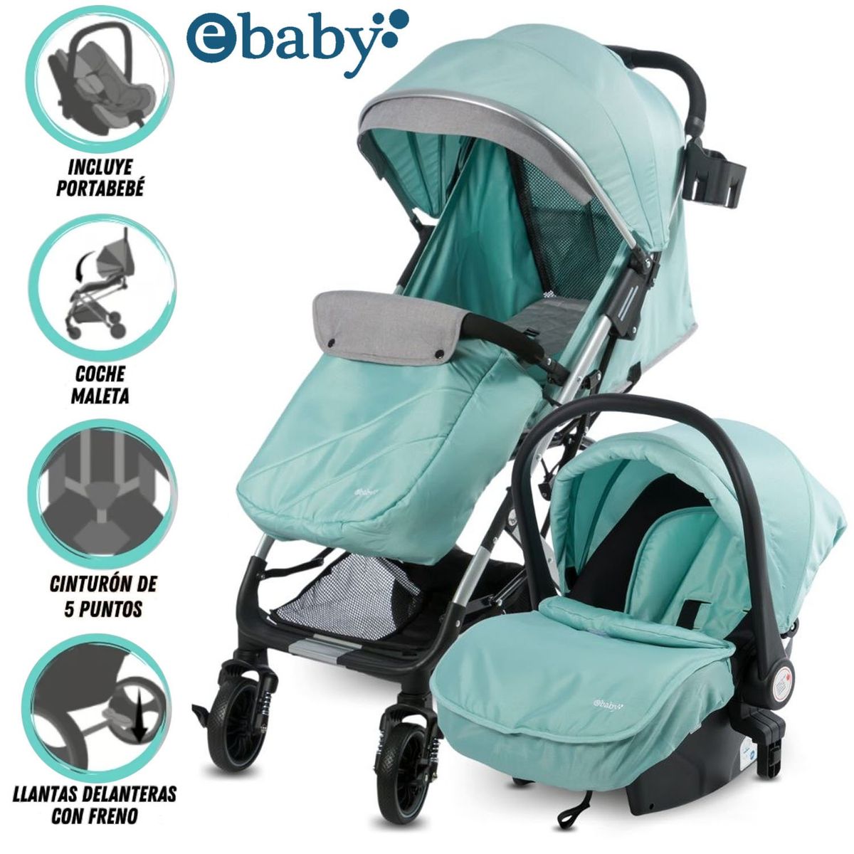 EBABY - Coche de Paseo Maleta ««Urban Way» con Portabebé Turquesa