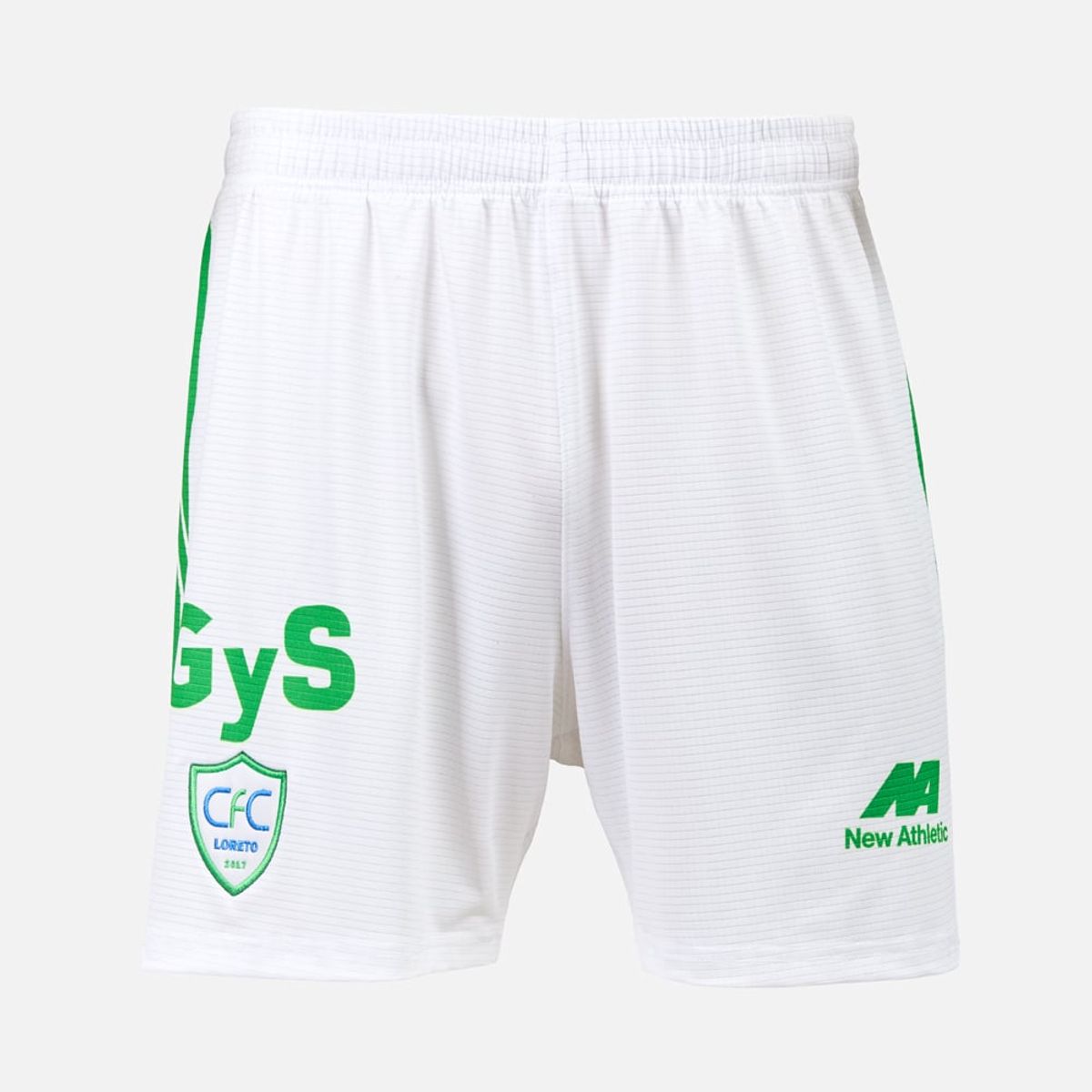 NEW ATHLETIC - Short Comerciantes FC Oficial 2025 Blanco Con Verde Hombre
