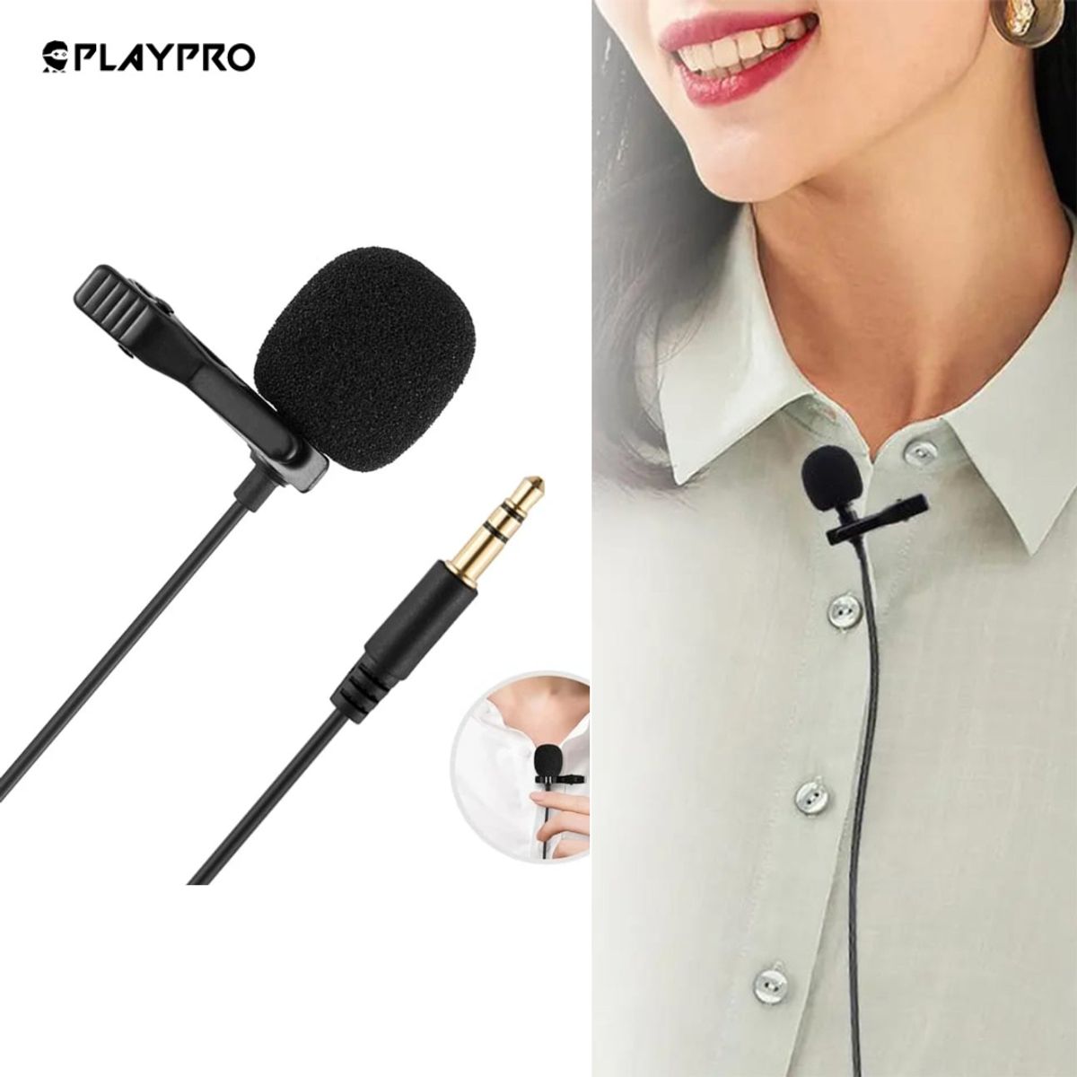 PLAYPRO - Microfono Lavalier Pechero Solapero para Celulares y Cámara MIS300016