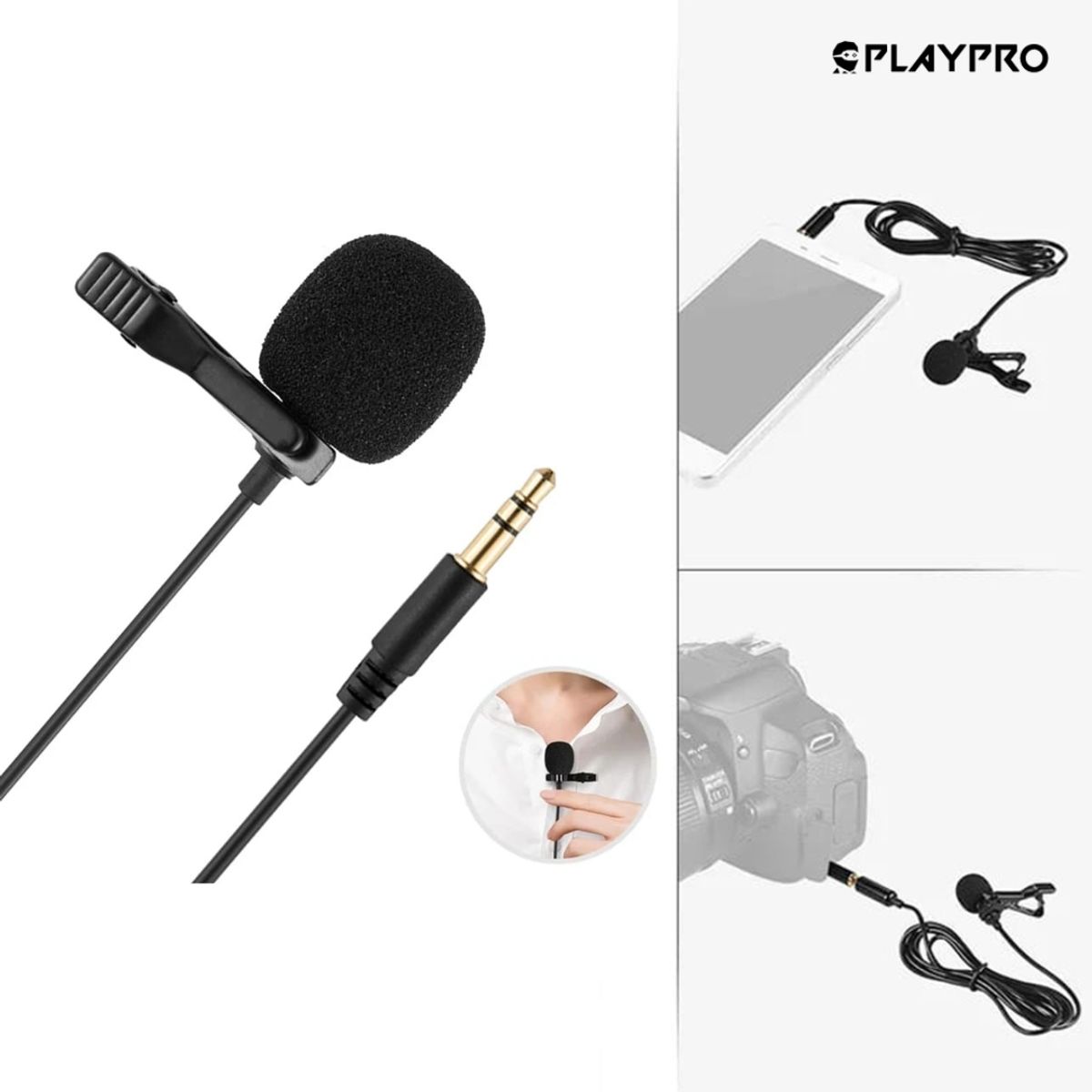 PLAYPRO - Microfono Lavalier Pechero Solapero para Celulares y Cámara MIS300016