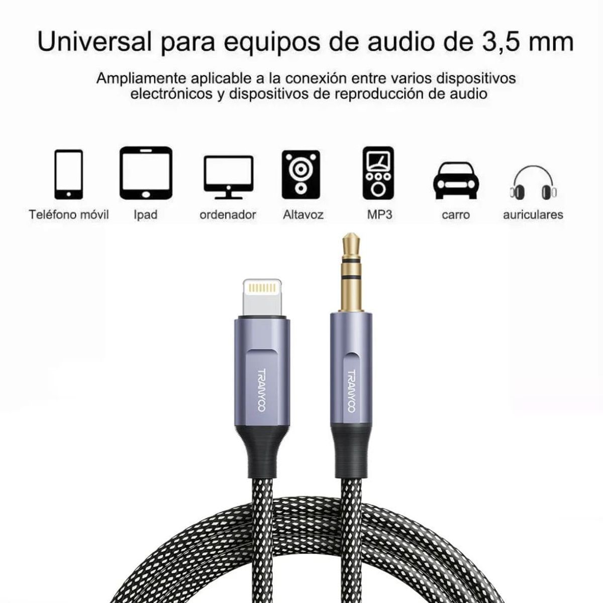 TRANYOO - Cable de Audio Lightning a 3.5 mm Trenzado Metálico TRANYOO T-E15