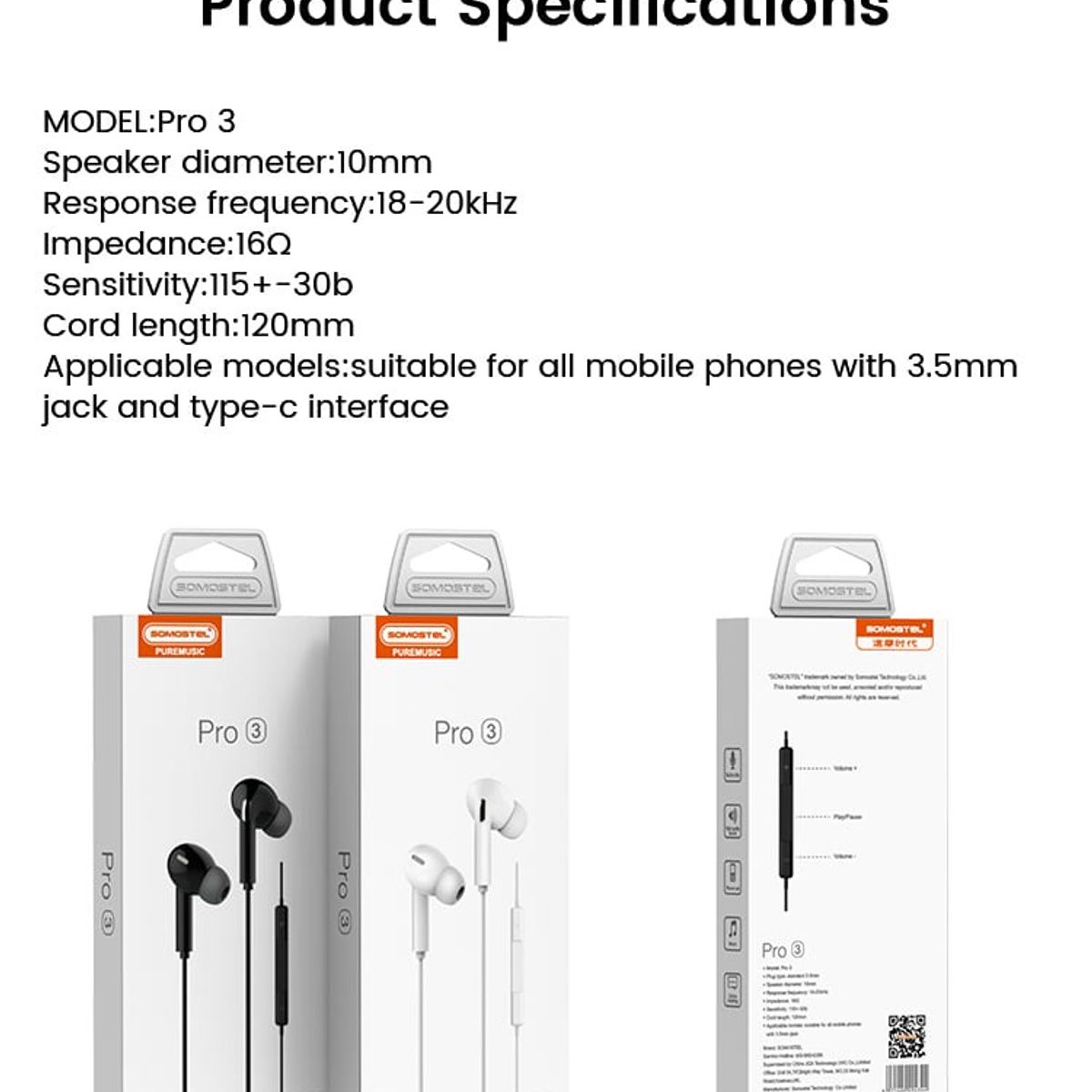 GENERICO - AURICULAR PRO 3  ENTRADA  TIPO C , CALIDAD A1