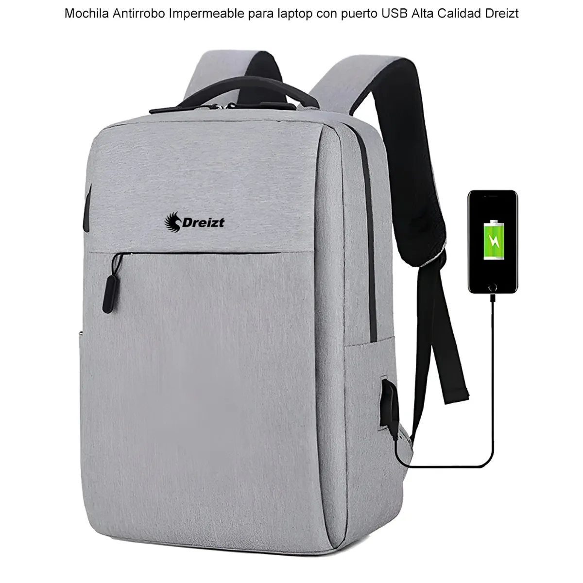 DREIZT - Mochila Antirrobo Impermeable Laptop Puerto USB Calidad Dreizt Gris