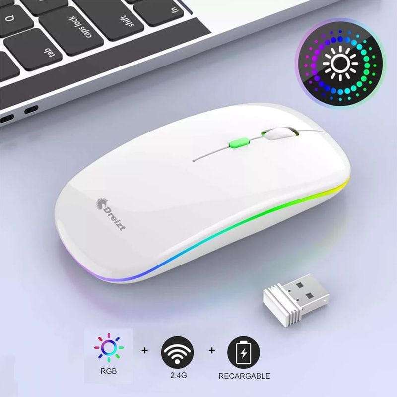 DREIZT - Mouse Inalámbrico Recargable LED RGB GR270025 Dreizt Blanco