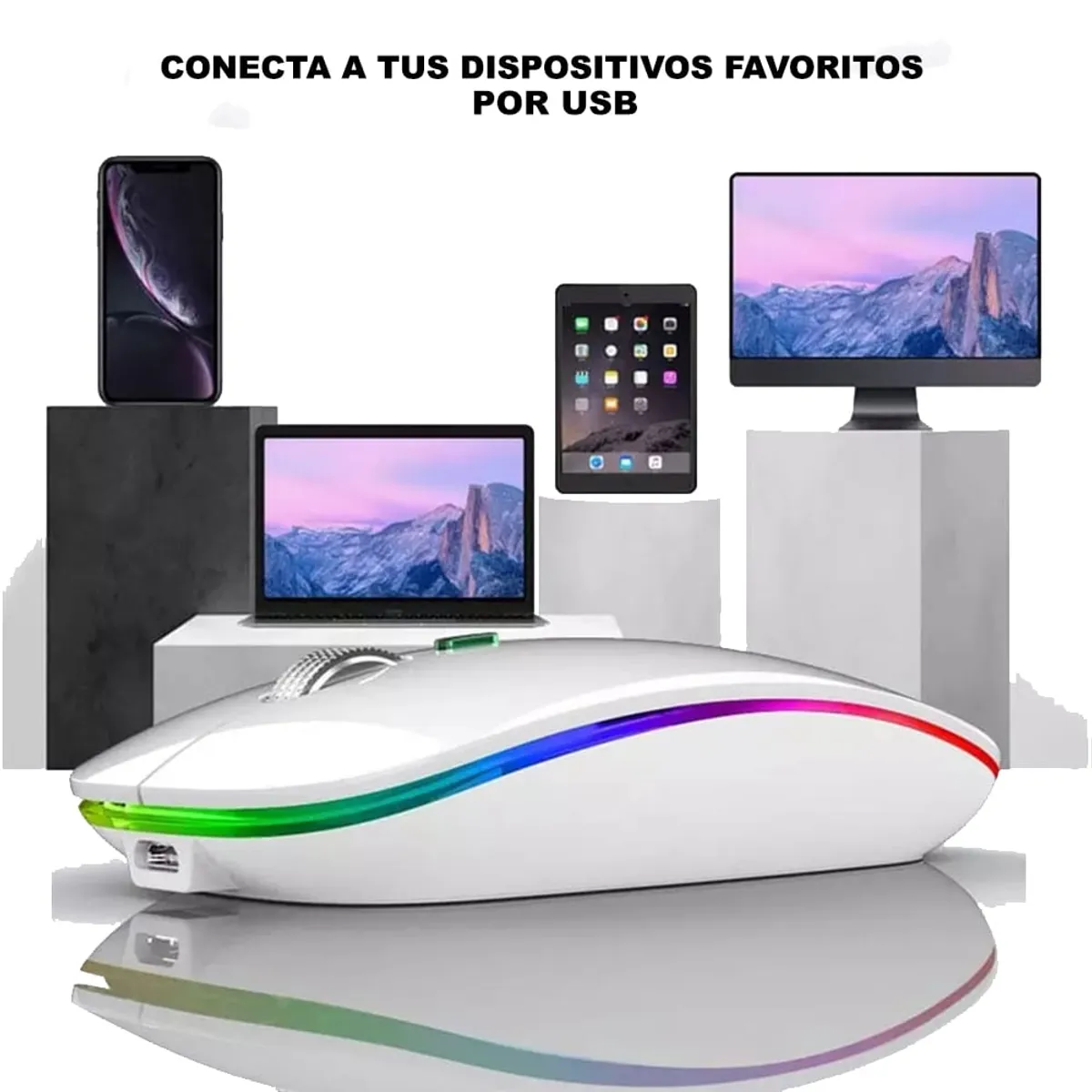 DREIZT - Mouse Inalámbrico Recargable LED RGB GR270025 Dreizt Blanco