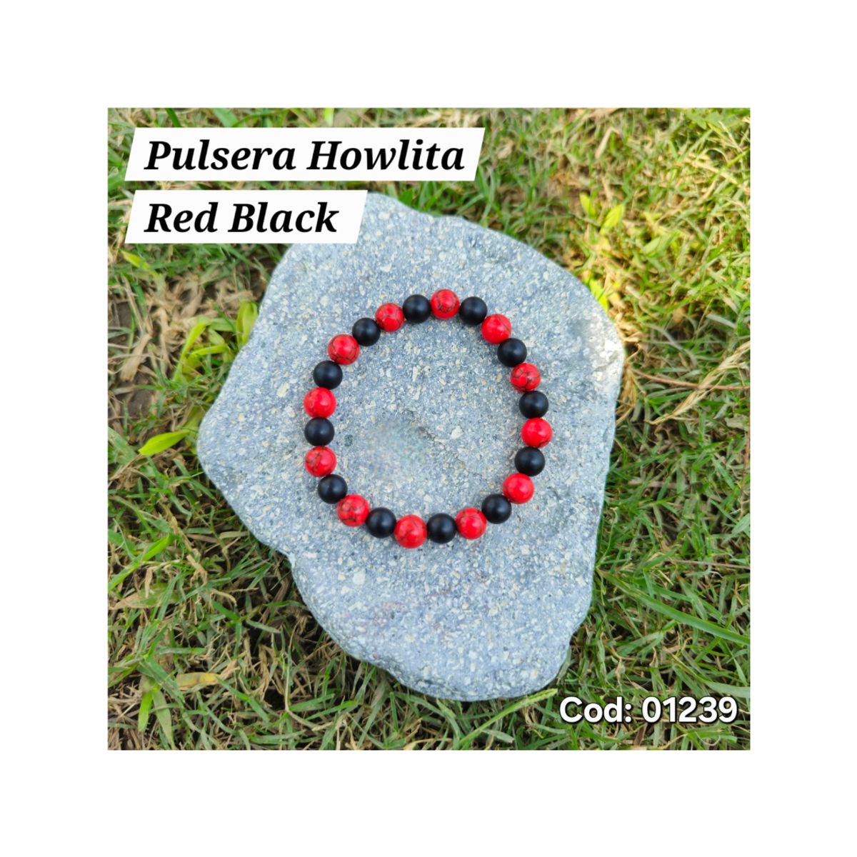 GENERICO - Pulseras para hombre en Piedra Howlita Roja con Piedrax Onix