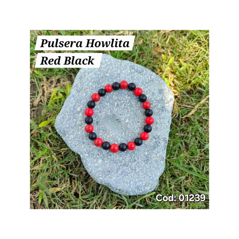 GENERICO - Pulseras para hombre en Piedra Howlita Roja con Piedrax Onix
