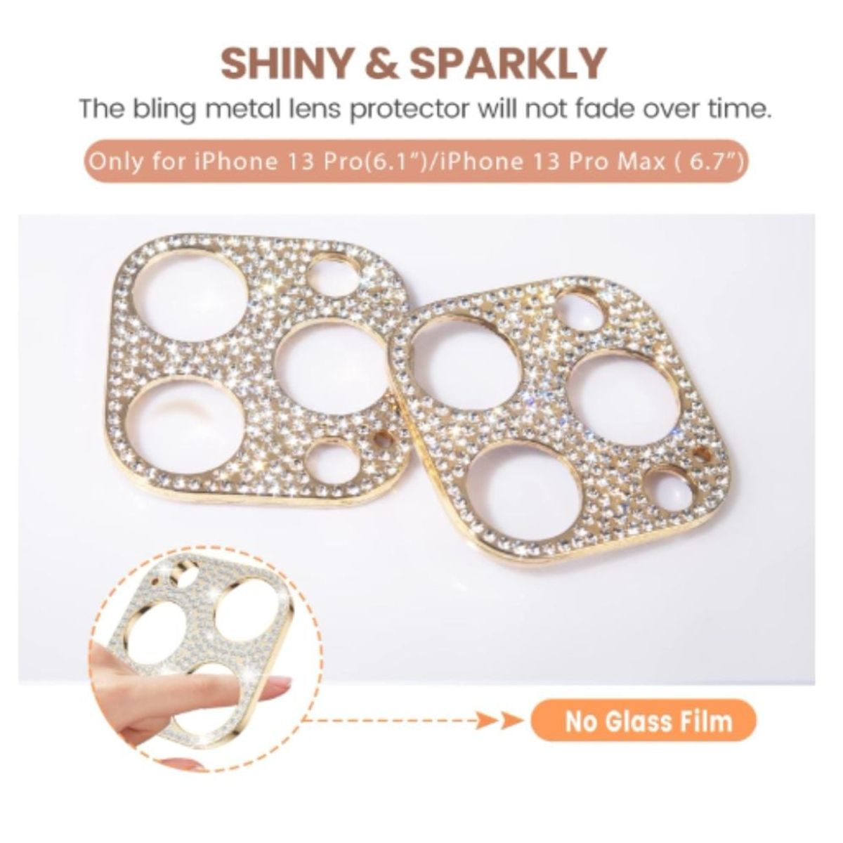 GENERICO - Mica de Cámara Glitter Dorado para iphone 12 pro