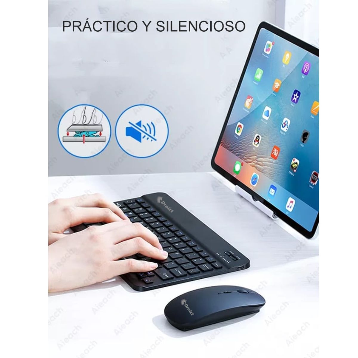 DREIZT - Kit Teclado y Mouse Bluetooth DT100 Negro