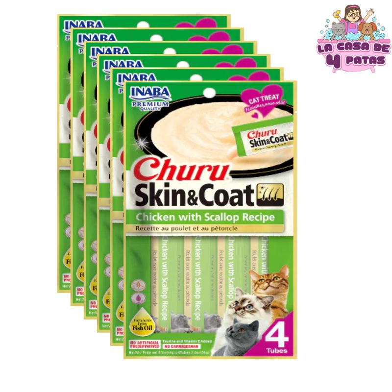 INABA - Churu cremoso Skin & Coat gatos POLLO CON VIEIRAS PACK 6