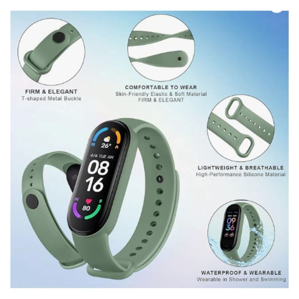 GENERICO - Correa de Silicona para Xiaomi Smart Band 5 Verde Olivo