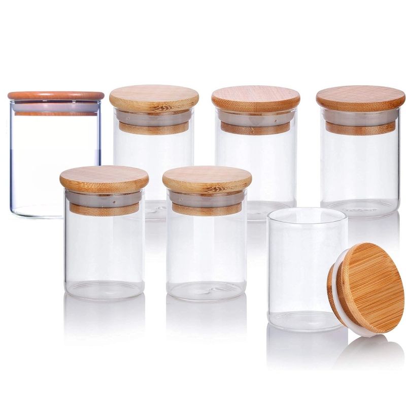 OEM - Frascos de Vidrio con Tapas de Bambú Set x 7