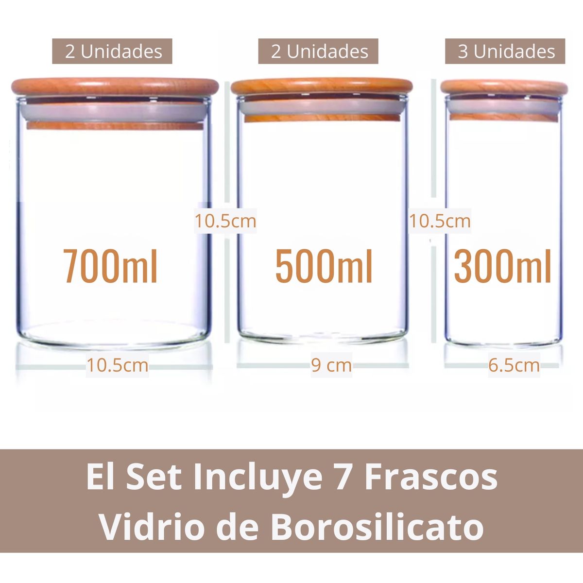 PENTHA - Frascos de Vidrio con Tapas de Bambú Set x 7